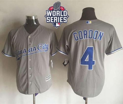 Royals #4 Alex Gordon New Grey Cool Base W/2015 World Series Patch Stitched MLB Jersey - Click Image to Close